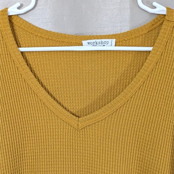 Workshop Republic Women's Top 2X Mustard Yellow V-Neck Long Sleeve Waffle Tee - Picture 11 of 13
